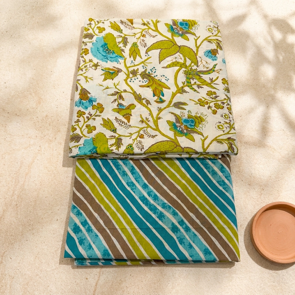 Cream Floral Colorful Cotton Cord Set