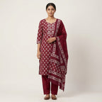 Maroon Cotton Set Napthol Print with Dupatta