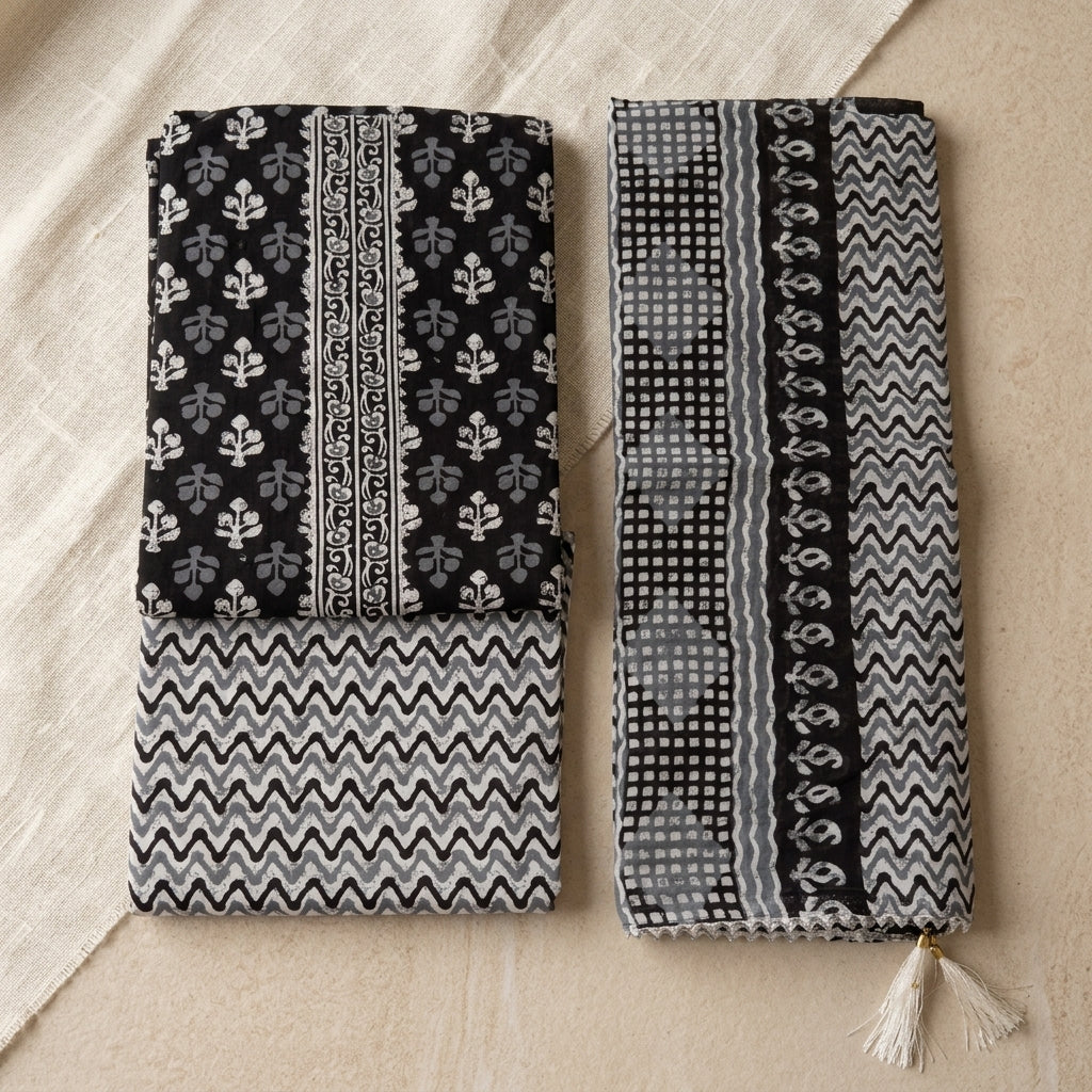 Black Premium Cotton Set with Neck pattern