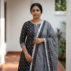Black Premium Cotton Set with Neck pattern