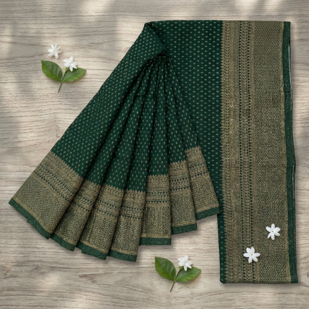 Dark Green Semi Silk Saree