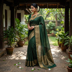Dark Green Semi Silk Saree