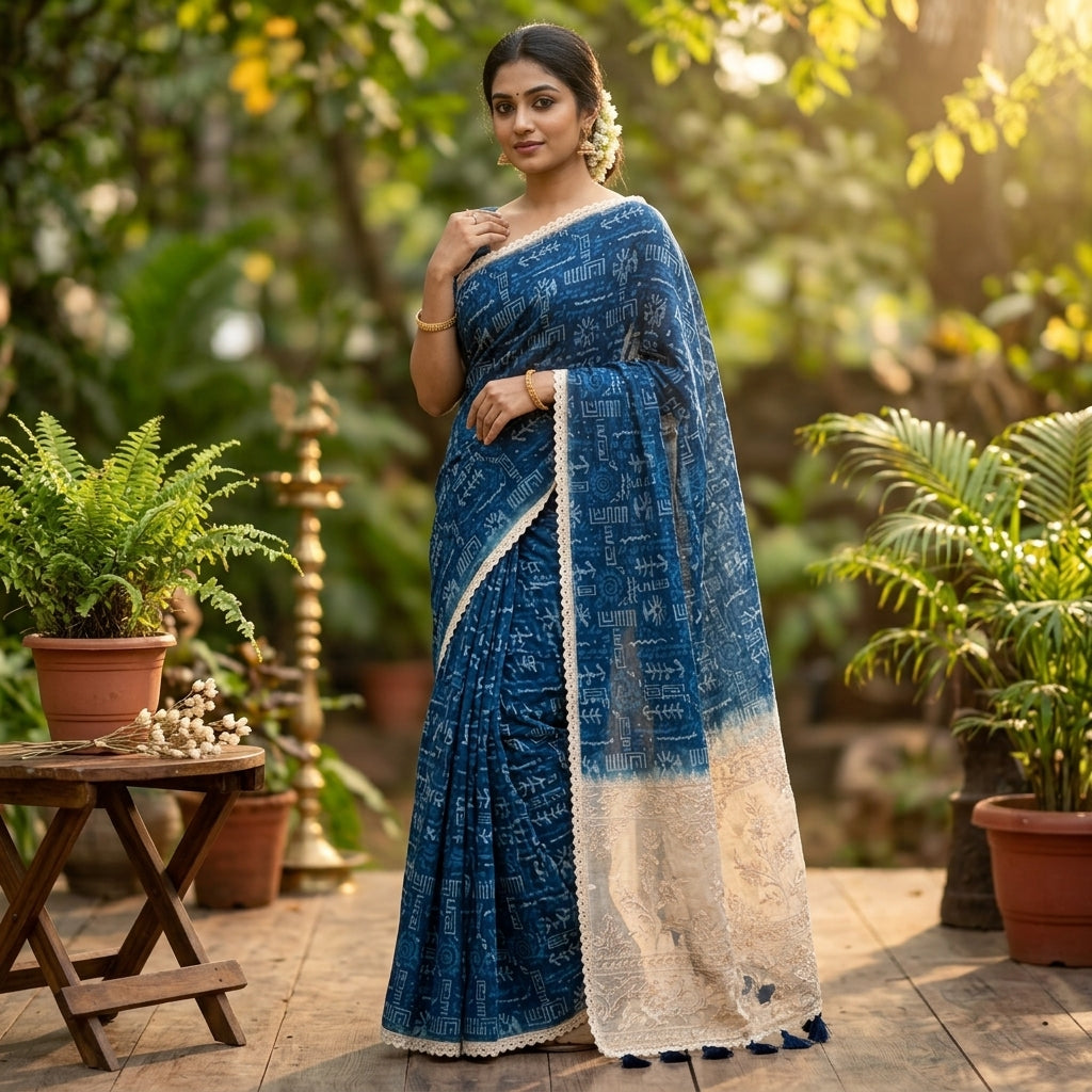 Elegant Occasional Wear Cotton Saree Blue