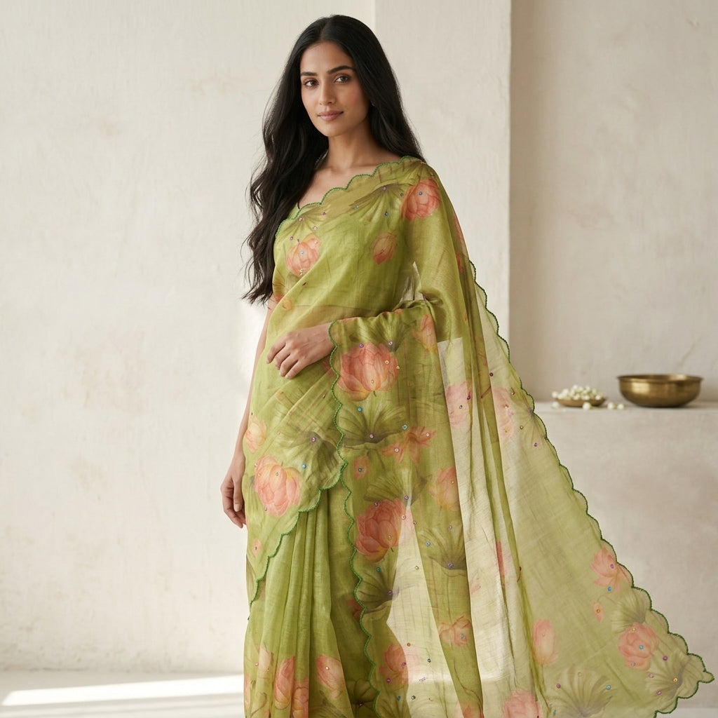 Green Soft Organza Saree