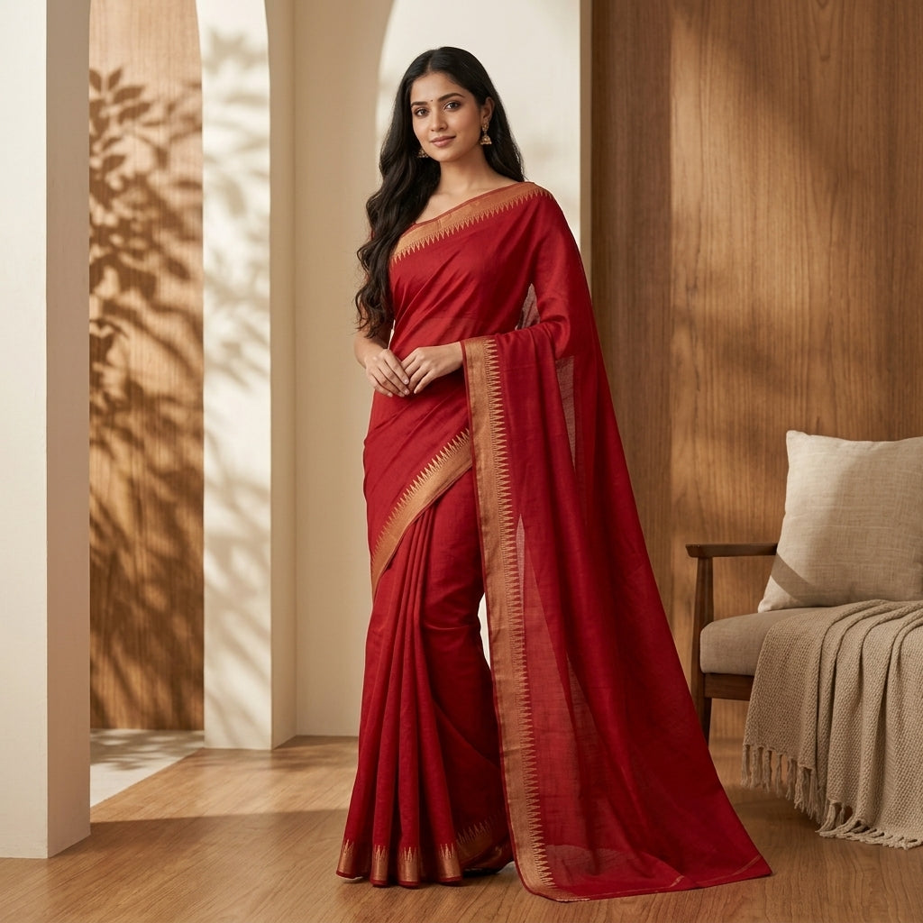 NARAYANPET Cotton Saree Red