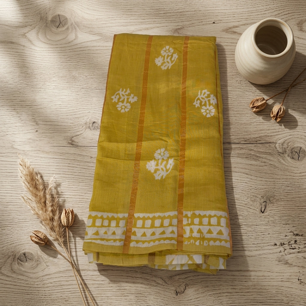 Elegant Yellow Cotton Silk Saree
