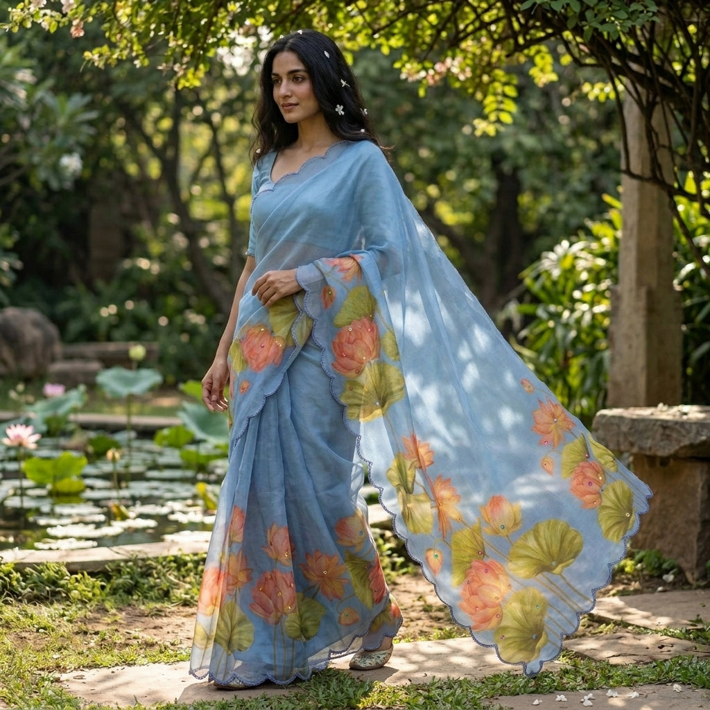 Soft Organza Saree Ice Blue
