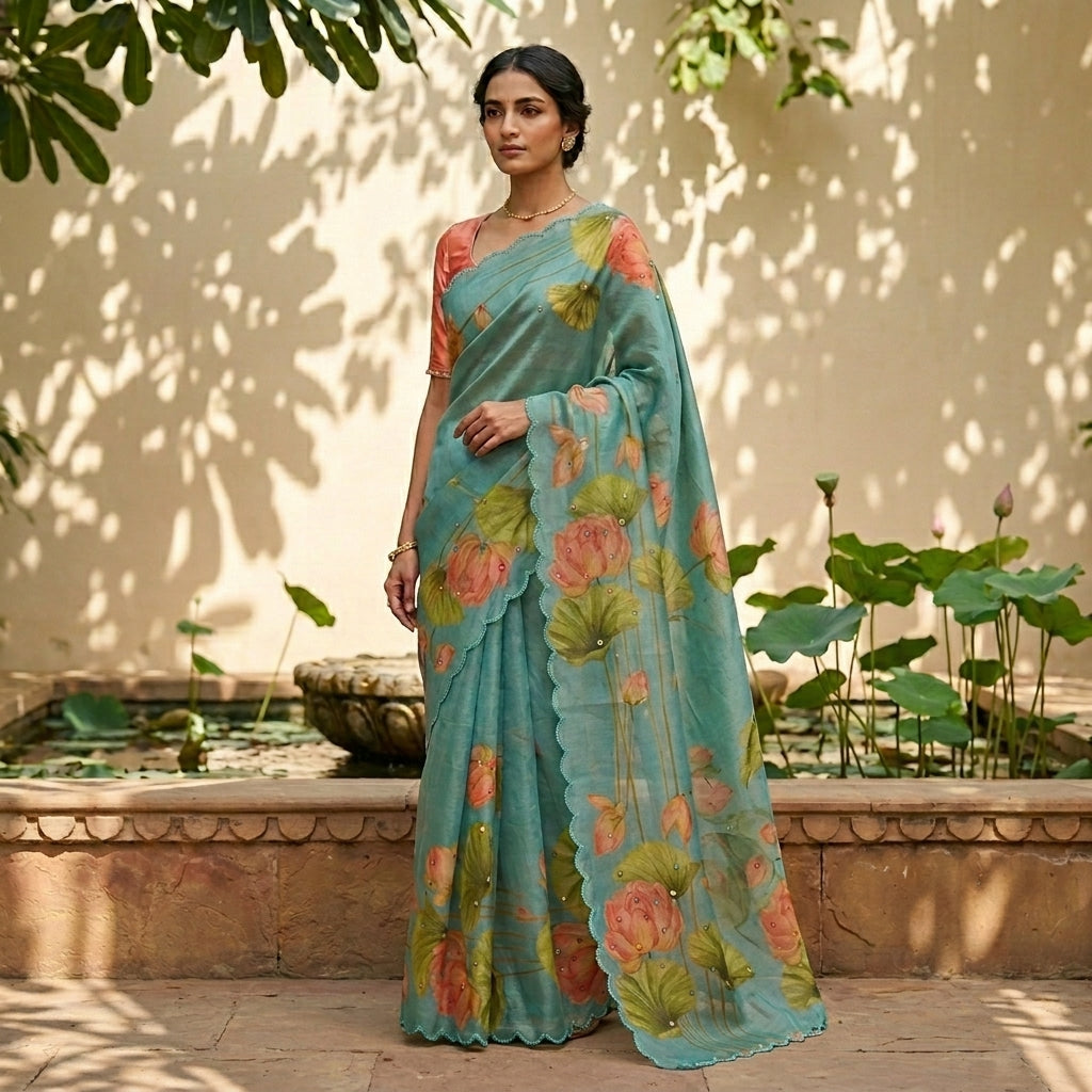 Soft Organza Saree Pastel Green