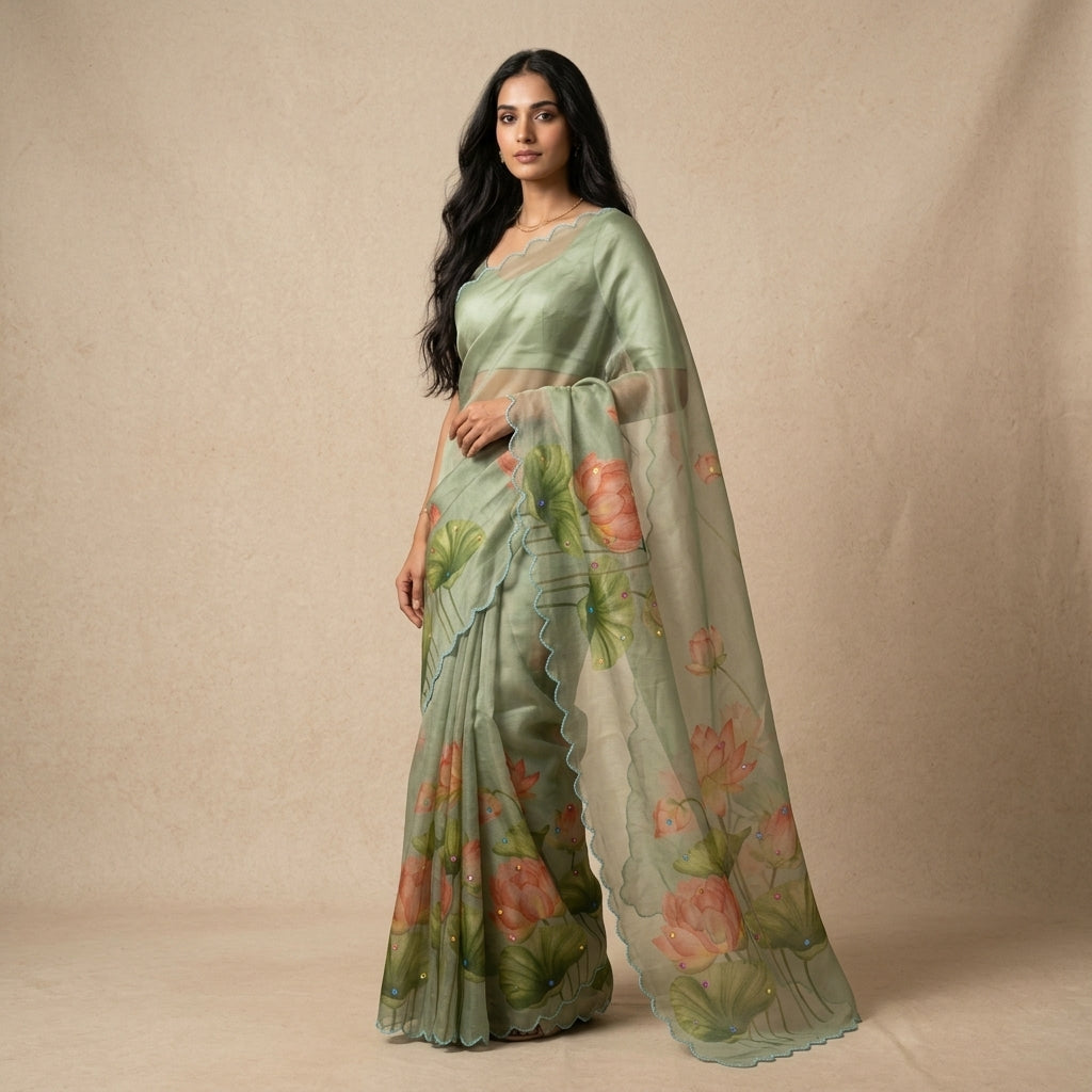 Soft Organza Saree Pastel Green