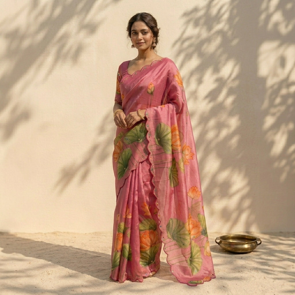 Soft Organza Saree Pastel Pink