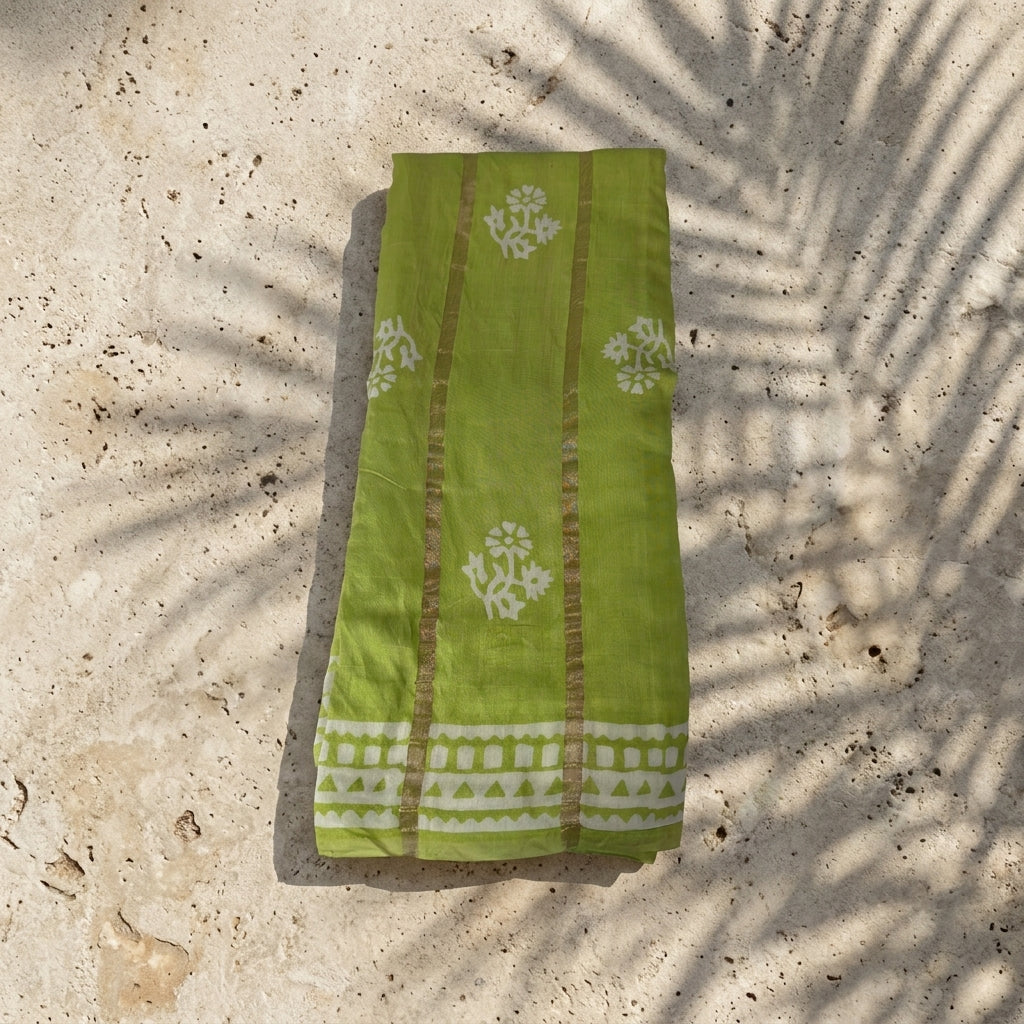 Pista Green Cotton Silk Saree