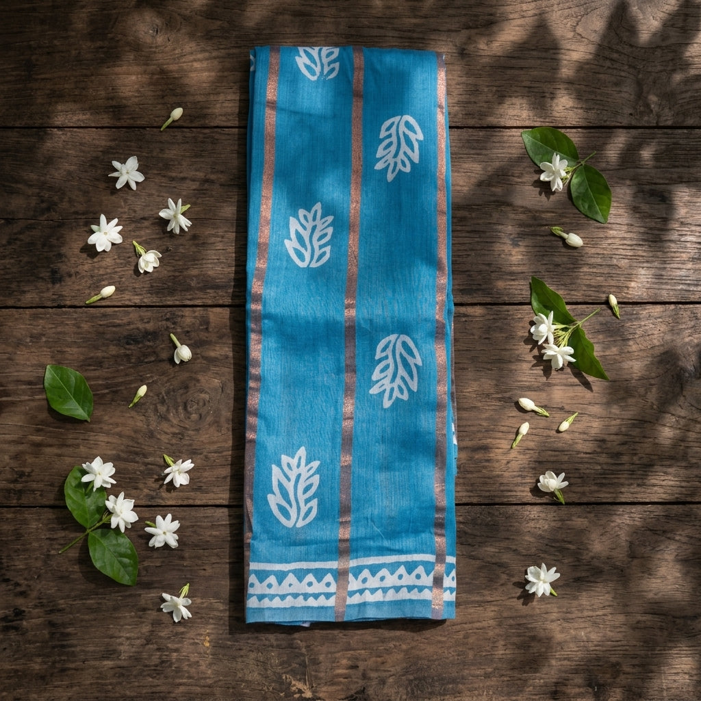 Sky Blue Cotton Silk Saree
