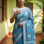 Sky Blue Cotton Silk Saree