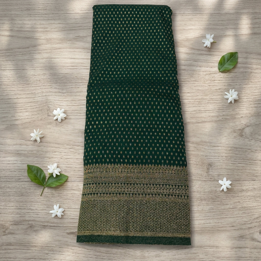 Dark Green Semi Silk Saree