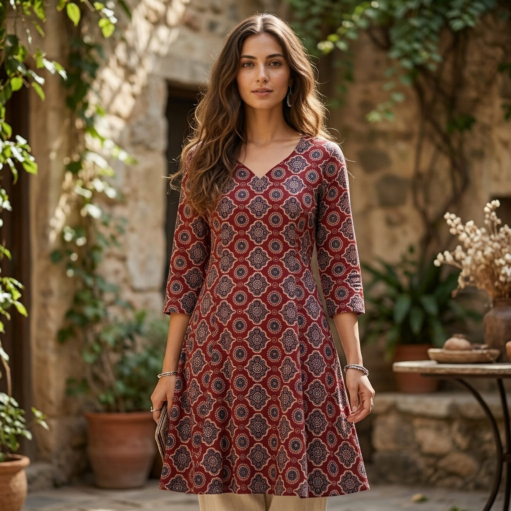 Ajrakh Print Premium Cotton Top Only Material