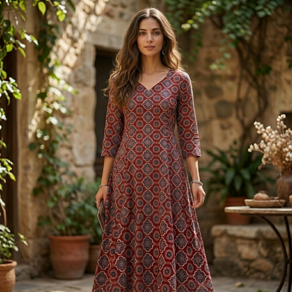 Ajrakh Print Premium Cotton Top Only Material