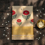 Red Floral Cotton Tissue Kasavu Saree