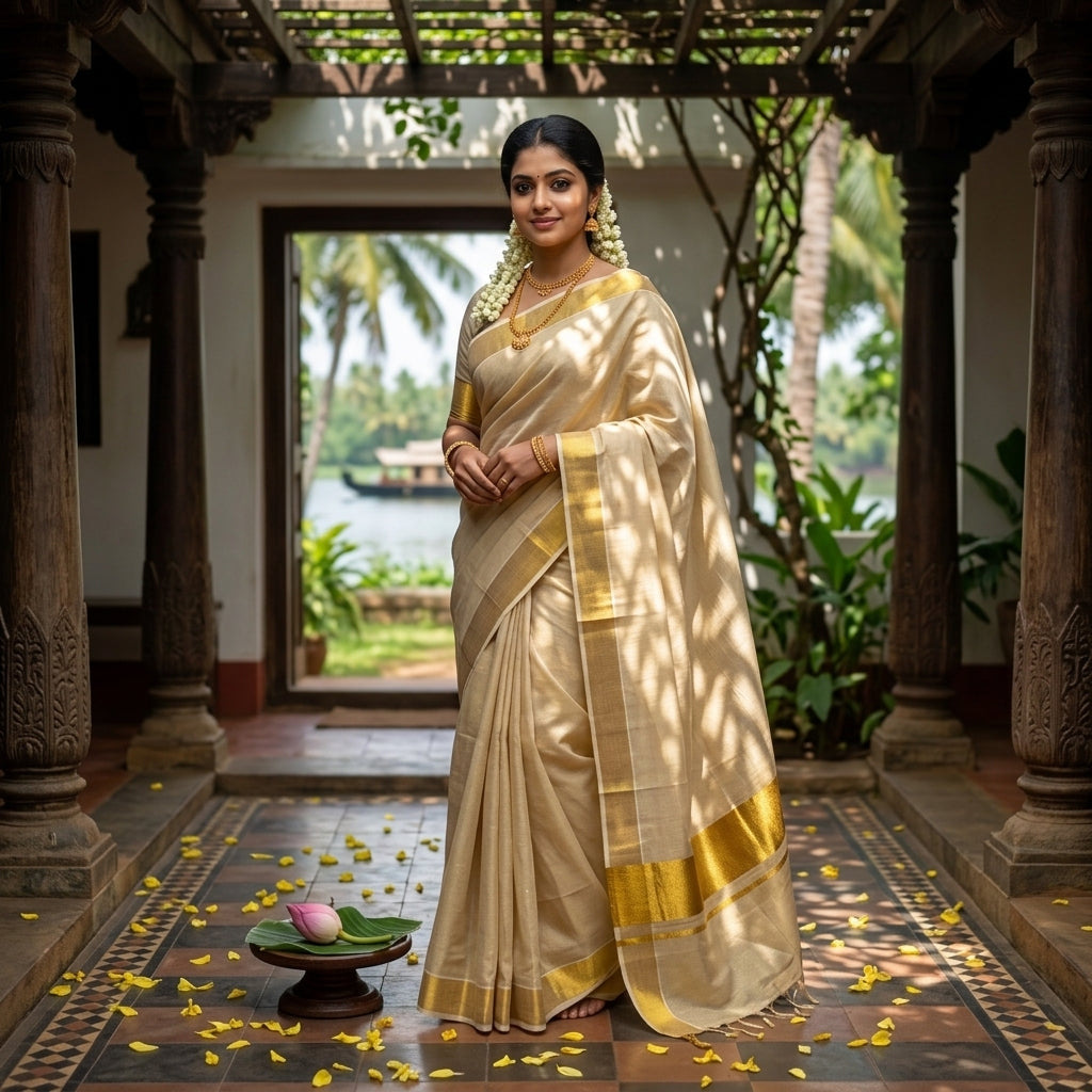 Kerala Kasavu Saree Cotton Tissue