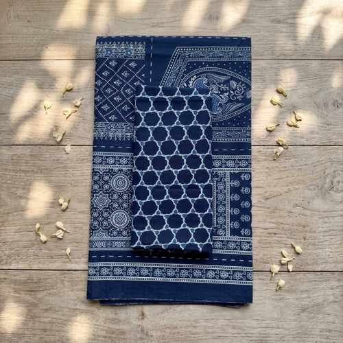 Ajrakh Printed Indigo Blue Cotton Cord Set Material