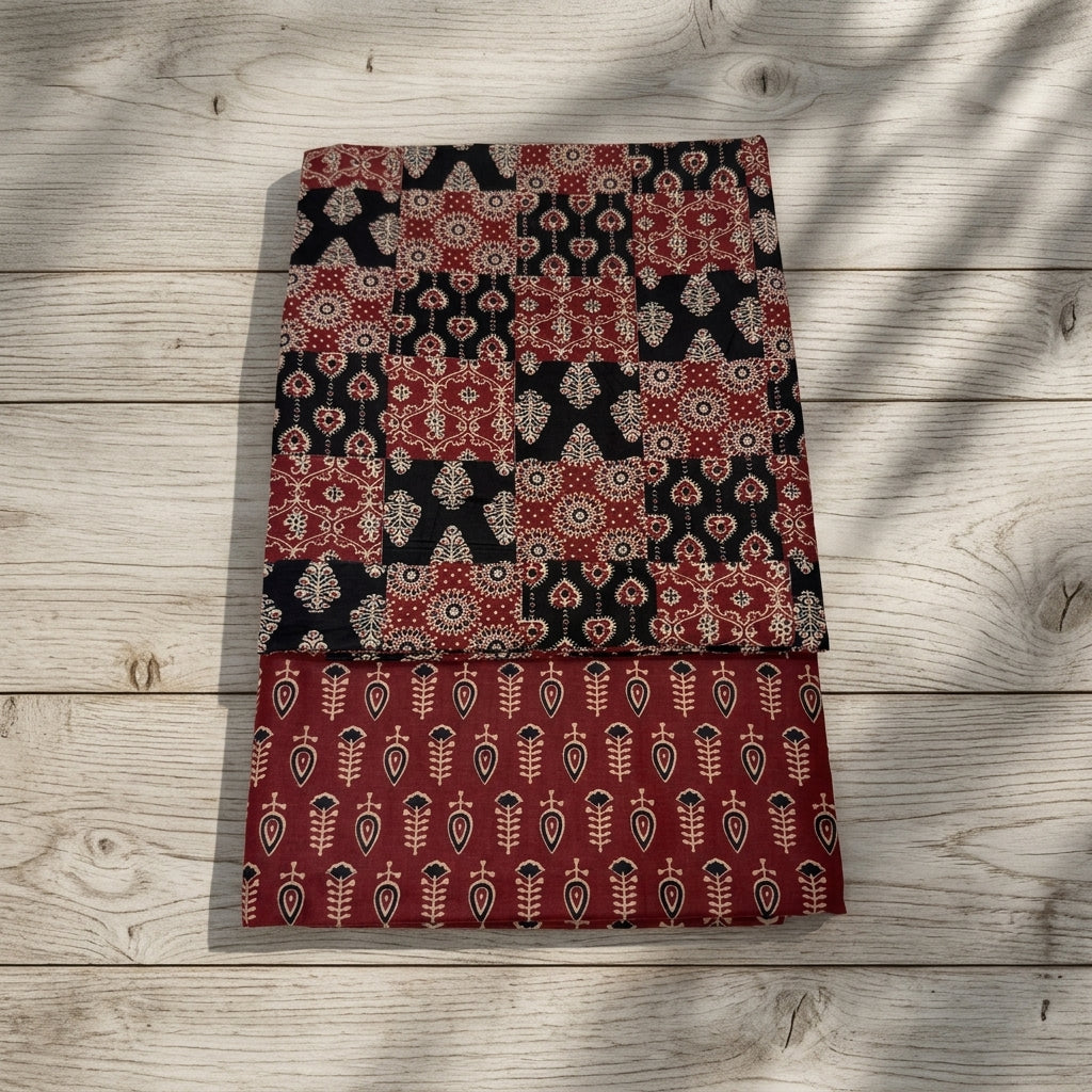 Ajrakh Printed Red and Black Cotton Cord Set Material