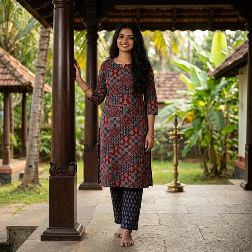 Ajrakh Black and Red Cotton Cord Set