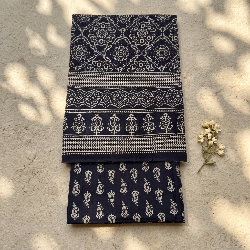 Black Ajrakh Cotton Cord Set Material