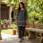 Black Ajrakh Cotton Cord Set Material