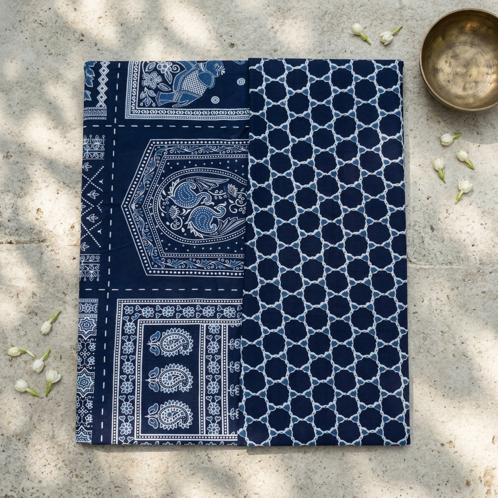 Ajrakh Printed Indigo Blue Cotton Cord Set Material