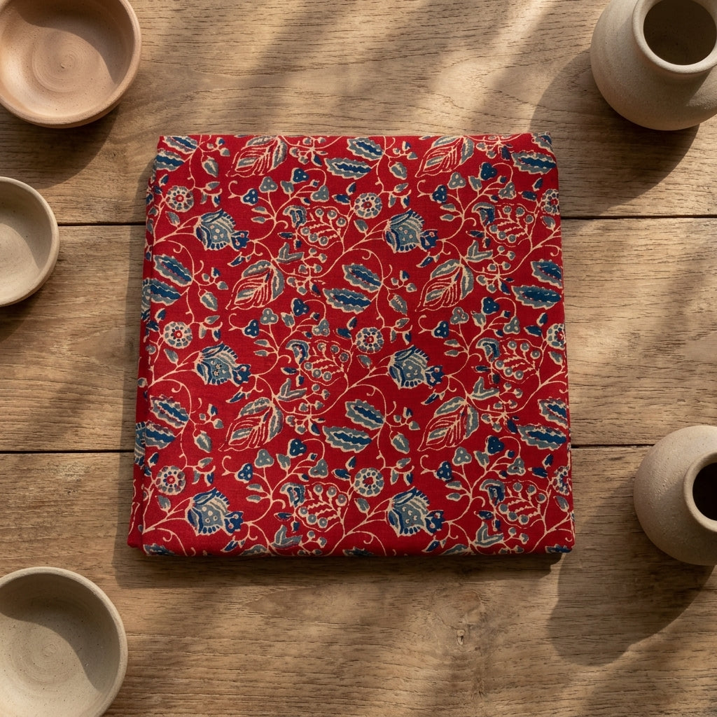 Red Ajrakh Cotton Top Only Material