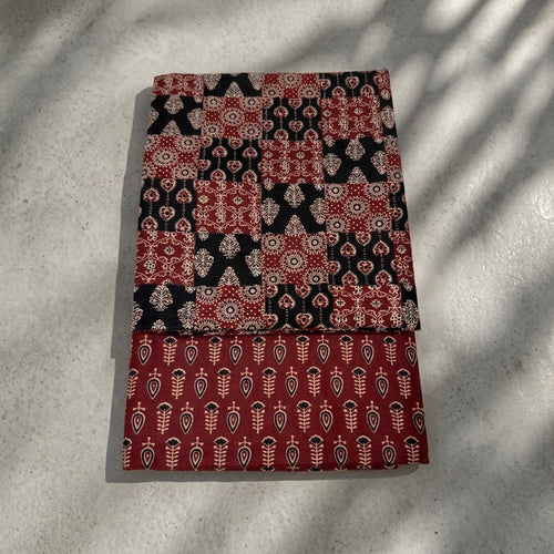 Ajrakh Printed Red and Black Cotton Cord Set Material
