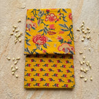 Mango Yellow Floral Cotton Cord Set Material