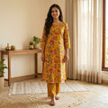 Mango Yellow Floral Cotton Cord Set Material
