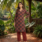 Ajrakh Printed Red and Black Cotton Cord Set Material