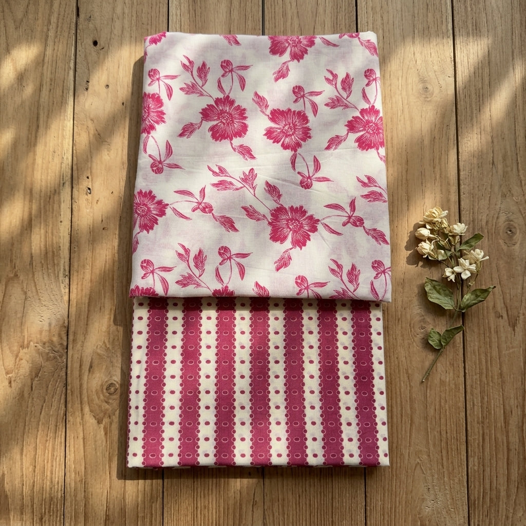 Pink and White Floral Cord Set Material