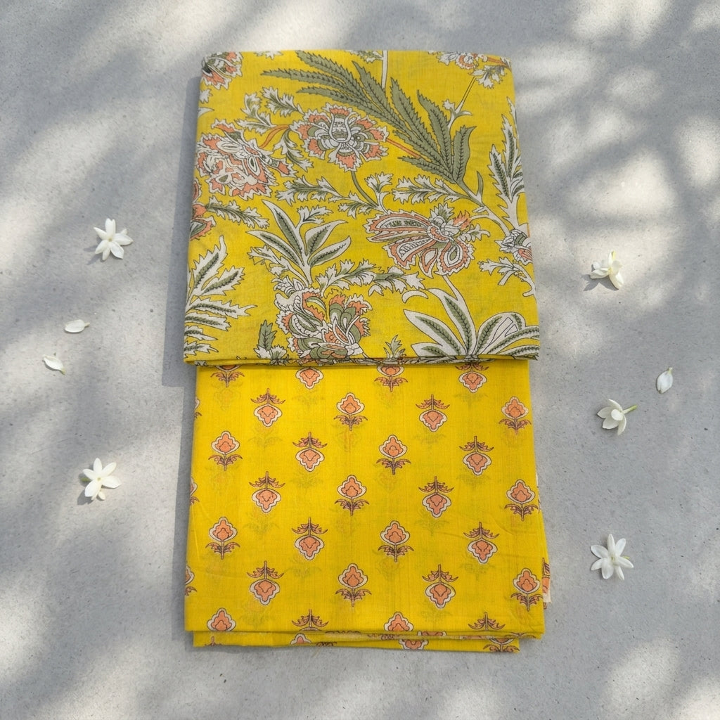 Yellow Floral Cotton Cord Set Material