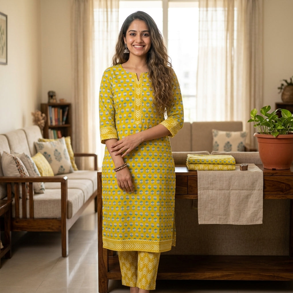 Yellow Cotton Cord Set Material
