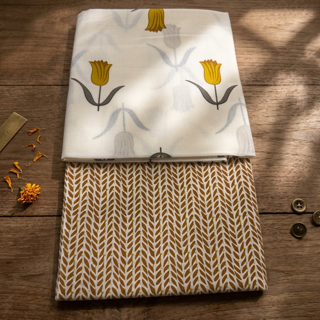 Yellow Tulip Cotton Cord Set Material