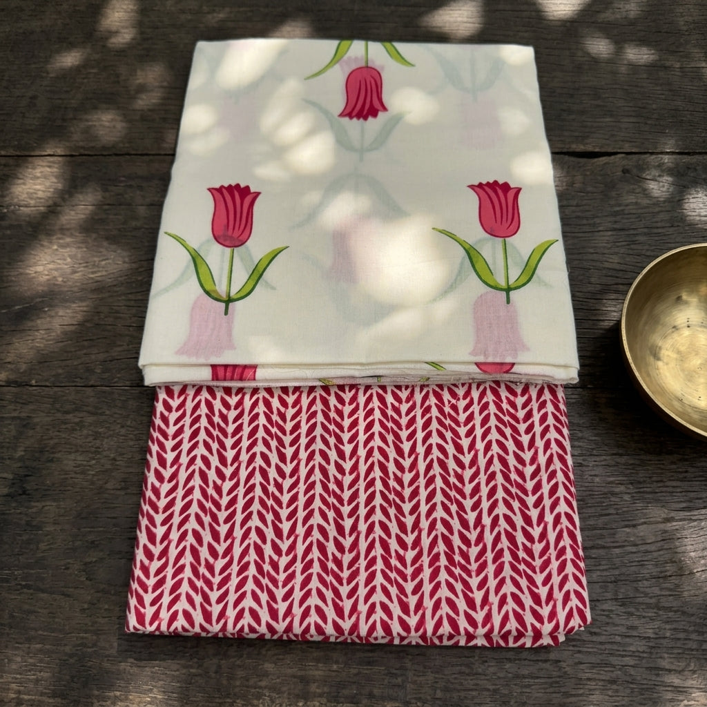 Pink Tulip Cotton Cord Set Material