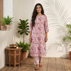 Floral Elegant pink Cotton Cord Set Material