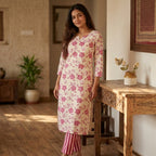 Pink and White Floral Cord Set Material