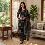 Black Cotton Dupatta Set