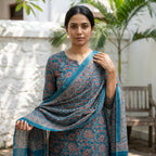 Deep Teal Blue Cotton Dupatta Set