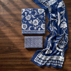 Navy Blue Cotton Dupatta Set