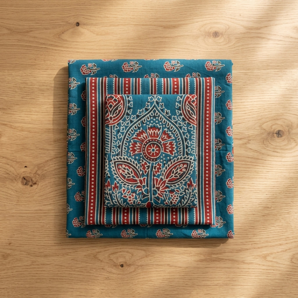 Teal Blue Cotton Dupatta Set