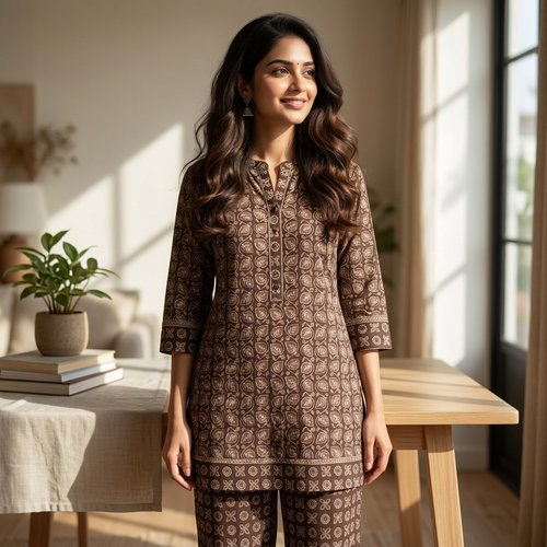 Brown Cotton Cord Set Material