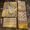 Onam Series - Yellow floral Cotton Dupatta Set