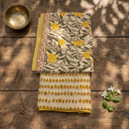 Onam Series - Yellow floral Cotton Dupatta Set