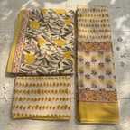 Onam Series - Yellow floral Cotton Dupatta Set