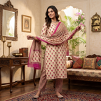 Onam Series - Elegant Pink Cotton Dupatta set