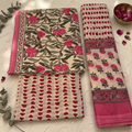 Onam Series - Pink Floral Dupatta set
